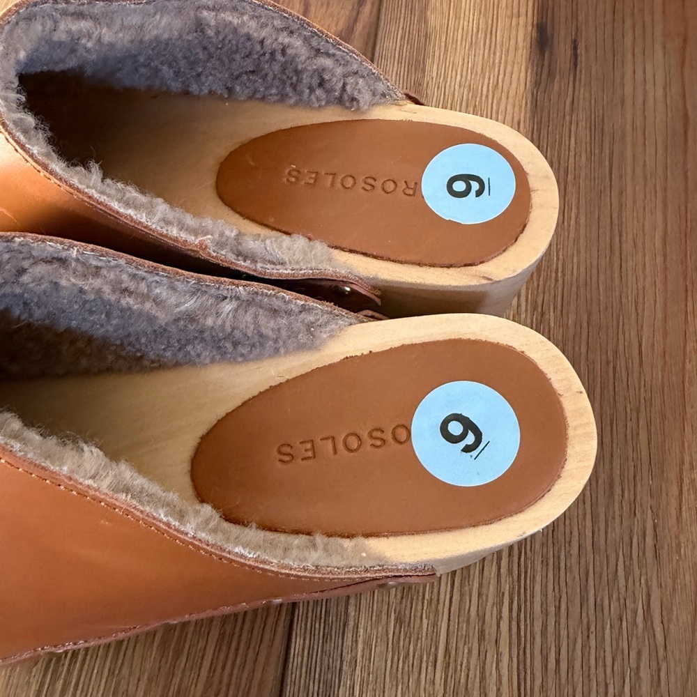 NEW Aerosoles Pedro Clog, wooden studded and fur‎ lined Women’s Size 9 - Picture 2 of 8